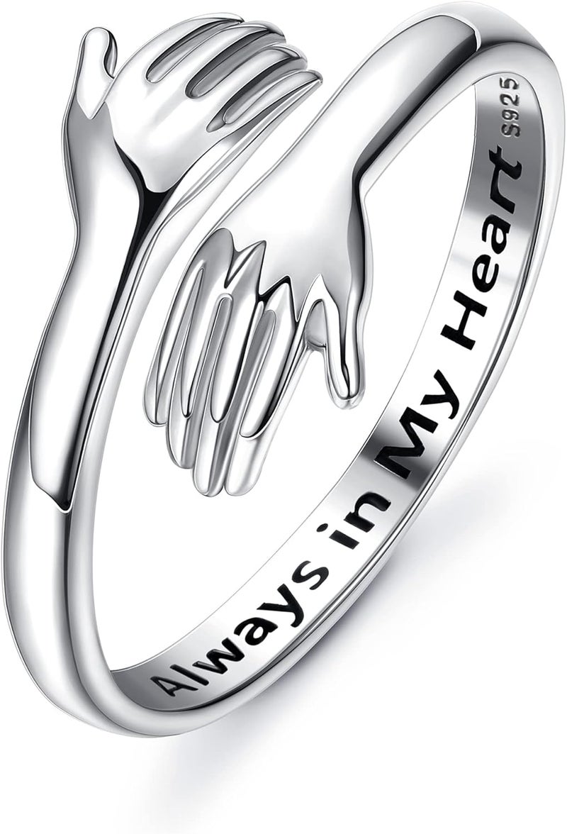 Yadoca 925 Sterling Silver Hug Ring for Women Men Adjustable Hugging Hands Open Love Promise Friendship Wedding Ring - Image 1